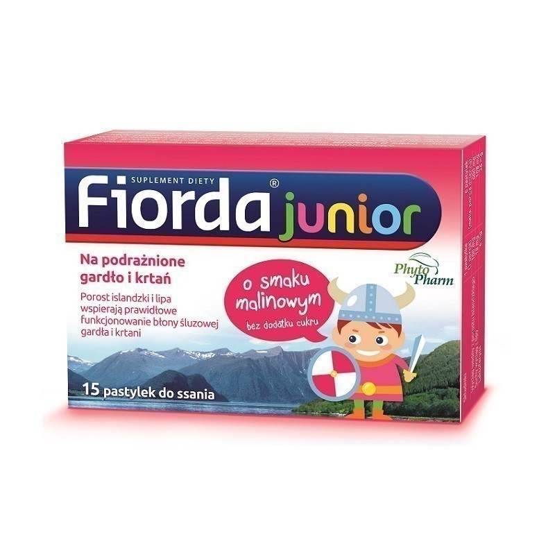 Fiorda Junior Pastylki do ssania o smaku malinowym 15 szt.