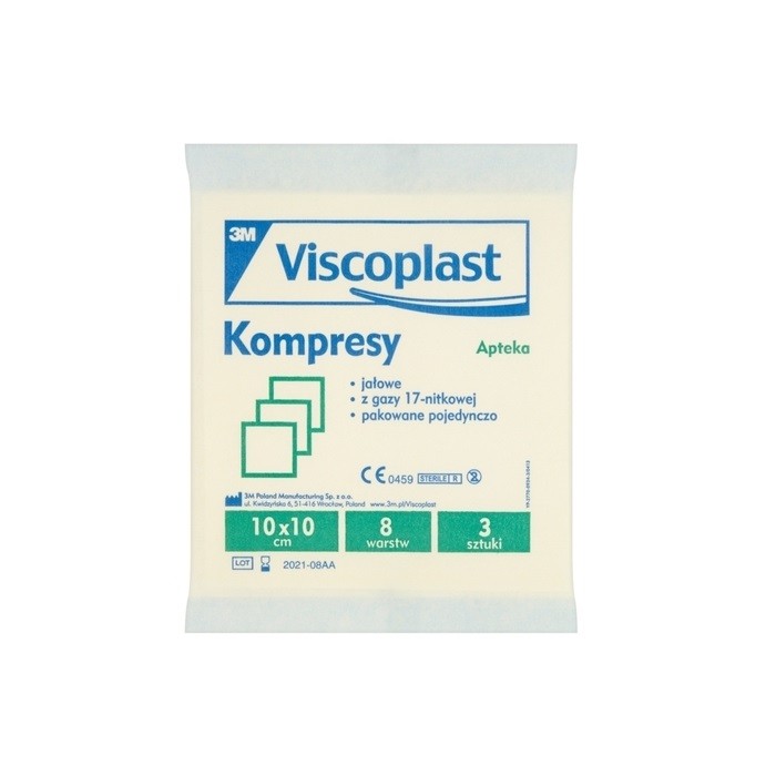 Viscoplast Kompresy gazowe jałowe 10cm x 10 cm 3 szt.
