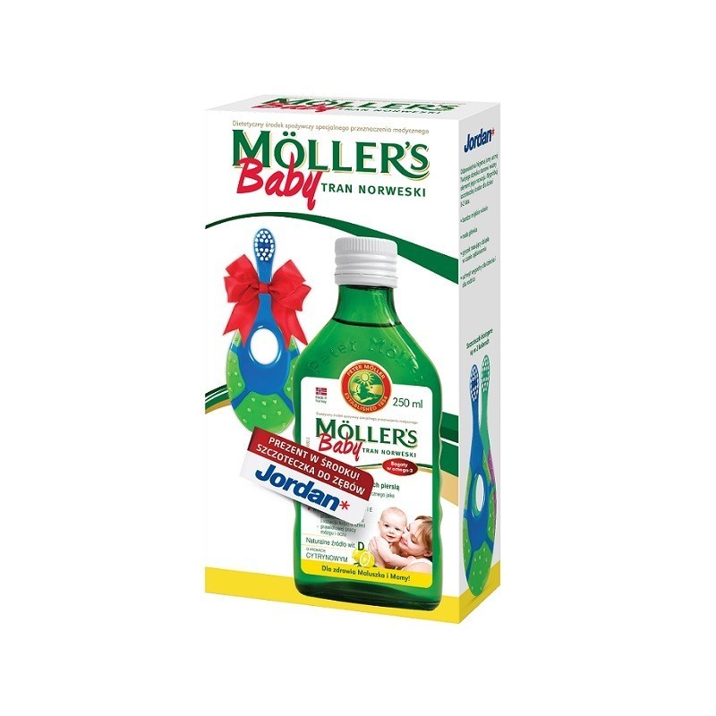 Mollers Baby Tran Norweski Cytrynowy + Szczoteczka Jordan