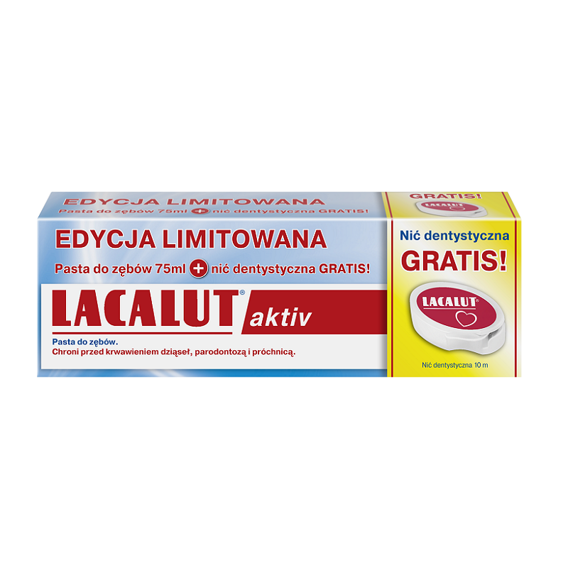 Lacalut Aktiv Pasta do zębów 75 ml + Nić dentystyczna Gratis