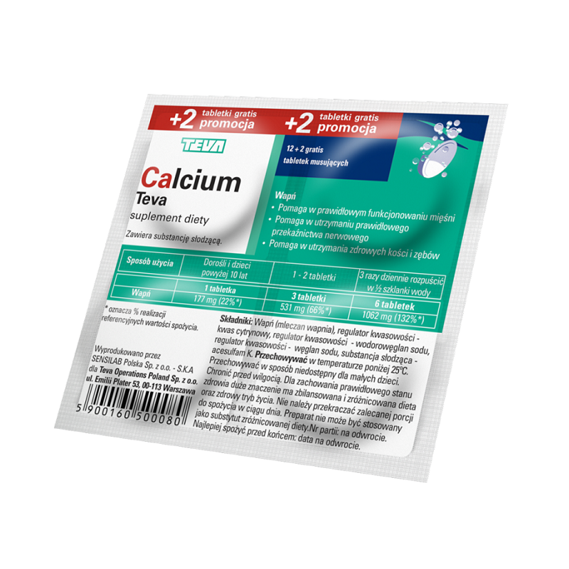 Calcium Teva 12+2 Tabletek musujących