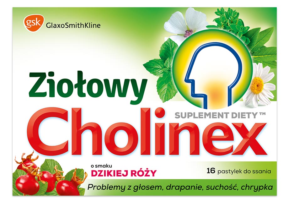 Cholinex Ziołowy pastylki do ssania o smaku dzikiej róży