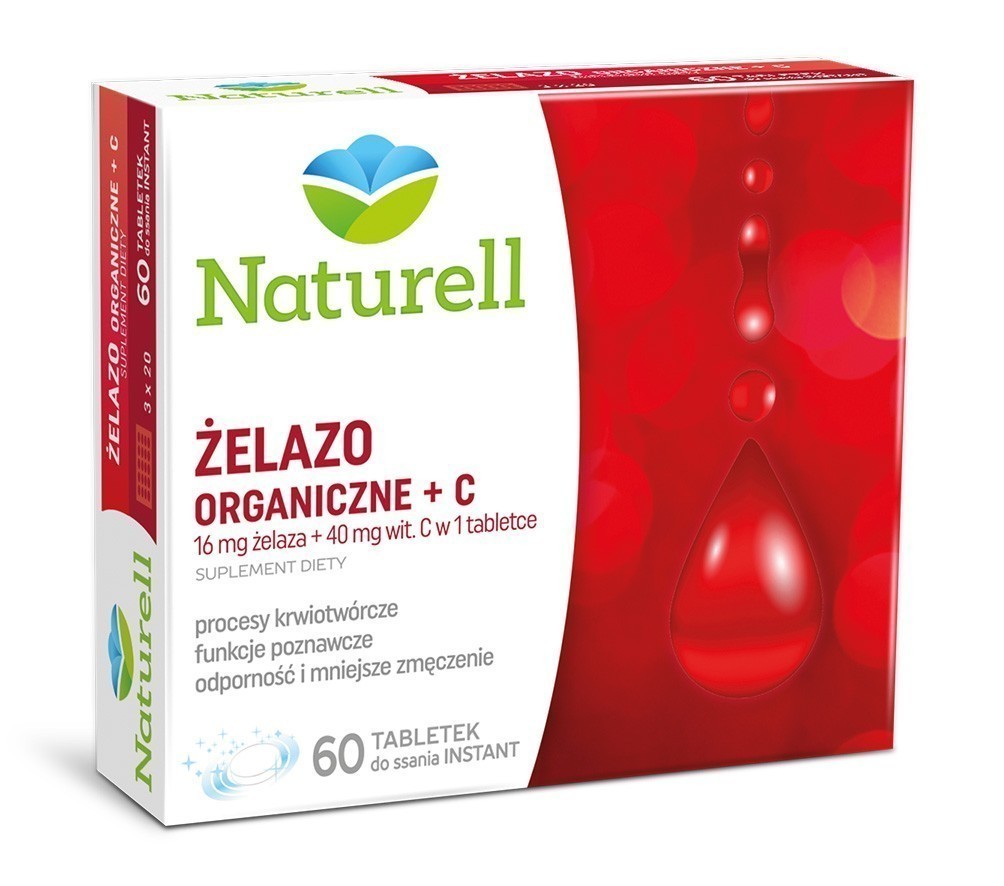 Naturell Żelazo Organiczne z Wit.C 60 Tabletek Instant