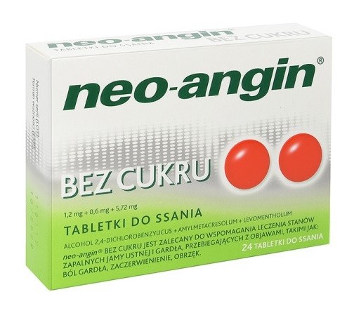 Neo-Angin Bez Cukru 24 Tabletki Do Ssania